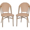 image:imageFlash Furniture Lourdes Set of 2 IndoorOutdoor Commercial Bistro Stack Chairs  WhiteGray PE Rattan Back and Seat  Natural Bamboo Print Aluminum FrameNatural  WhiteLight Natural Frame