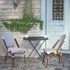 image:imageFlash Furniture Lourdes Set of 2 IndoorOutdoor Commercial Bistro Stack Chairs  WhiteGray PE Rattan Back and Seat  Natural Bamboo Print Aluminum FrameWhite  NavyNatural Frame