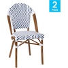 image:imageFlash Furniture Lourdes Set of 2 IndoorOutdoor Commercial Bistro Stack Chairs  WhiteGray PE Rattan Back and Seat  Natural Bamboo Print Aluminum FrameWhite  NavyNatural Frame