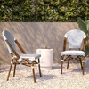 image:imageFlash Furniture Lourdes Set of 2 IndoorOutdoor Commercial Bistro Stack Chairs  WhiteGray PE Rattan Back and Seat  Natural Bamboo Print Aluminum FrameWhite  NavyNatural Frame