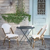 image:imageFlash Furniture Lourdes Set of 2 IndoorOutdoor Commercial Bistro Stack Chairs  WhiteGray PE Rattan Back and Seat  Natural Bamboo Print Aluminum FrameWhite  GrayNatural Frame
