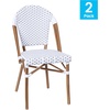 image:imageFlash Furniture Lourdes Set of 2 IndoorOutdoor Commercial Bistro Stack Chairs  WhiteGray PE Rattan Back and Seat  Natural Bamboo Print Aluminum FrameWhite  GrayNatural Frame