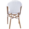 image:imageFlash Furniture Lourdes Set of 2 IndoorOutdoor Commercial Bistro Stack Chairs  WhiteGray PE Rattan Back and Seat  Natural Bamboo Print Aluminum FrameWhite  GrayNatural Frame