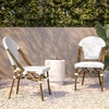 image:imageFlash Furniture Lourdes Set of 2 IndoorOutdoor Commercial Bistro Stack Chairs  WhiteGray PE Rattan Back and Seat  Natural Bamboo Print Aluminum FrameWhite  GrayNatural Frame