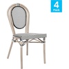 image:imageFlash Furniture Marseille IndoorOutdoor Commercial Bistro Stack Chair  BlackWhite Textilene Back and Seat  LT Natural Bamboo Print Metal Frame  Set of 4Black  WhiteLight Natural Frame