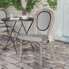 image:imageFlash Furniture Marseille IndoorOutdoor Commercial Bistro Stack Chair  BlackWhite Textilene Back and Seat  LT Natural Bamboo Print Metal Frame  Set of 4Black  WhiteLight Natural Frame
