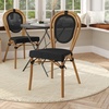 image:imageFlash Furniture Marseille IndoorOutdoor Commercial Bistro Stack Chair  BlackWhite Textilene Back and Seat  LT Natural Bamboo Print Metal Frame  Set of 4BlackNatural Frame