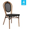 image:imageFlash Furniture Marseille IndoorOutdoor Commercial Bistro Stack Chair  BlackWhite Textilene Back and Seat  LT Natural Bamboo Print Metal Frame  Set of 4BlackNatural Frame