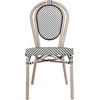 image:imageFlash Furniture Marseille IndoorOutdoor Commercial Bistro Stack Chair  BlackWhite Textilene Back and Seat  LT Natural Bamboo Print Metal Frame  Set of 4Black  WhiteLight Natural Frame