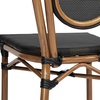 image:imageFlash Furniture Marseille IndoorOutdoor Commercial Bistro Stack Chair  BlackWhite Textilene Back and Seat  LT Natural Bamboo Print Metal Frame  Set of 4BlackNatural Frame