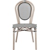 image:imageFlash Furniture Marseille IndoorOutdoor Commercial Bistro Stack Chair  BlackWhite Textilene Back and Seat  LT Natural Bamboo Print Metal Frame  Set of 4Black  WhiteLight Natural Frame