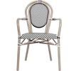 image:imageFlash Furniture Marseille IndoorOutdoor Commercial Bistro Stack Chair  Curved Arms  Black Textilene Back and Seat  Natural Bamboo Print Metal FrameBlack  WhiteLight Natural Frame