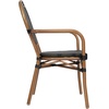 image:imageFlash Furniture Marseille IndoorOutdoor Commercial Bistro Stack Chair  Curved Arms  Black Textilene Back and Seat  Natural Bamboo Print Metal FrameBlackNatural Frame