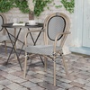 image:imageFlash Furniture Marseille IndoorOutdoor Commercial Bistro Stack Chair  Curved Arms  Black Textilene Back and Seat  Natural Bamboo Print Metal FrameBlack  WhiteLight Natural Frame