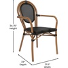 image:imageFlash Furniture Marseille IndoorOutdoor Commercial Bistro Stack Chair  Curved Arms  Black Textilene Back and Seat  Natural Bamboo Print Metal FrameBlackNatural Frame