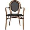 image:imageFlash Furniture Marseille IndoorOutdoor Commercial Bistro Stack Chair  Curved Arms  Black Textilene Back and Seat  Natural Bamboo Print Metal FrameBlackNatural Frame