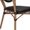 image:imageFlash Furniture Marseille IndoorOutdoor Commercial Bistro Stack Chair  Curved Arms  Black Textilene Back and Seat  Natural Bamboo Print Metal FrameBlackNatural Frame