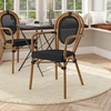 image:imageFlash Furniture Marseille IndoorOutdoor Commercial Bistro Stack Chair  Curved Arms  Black Textilene Back and Seat  Natural Bamboo Print Metal FrameBlackNatural Frame