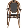 image:imageFlash Furniture Marseille IndoorOutdoor Commercial Bistro Stack Chair  Curved Arms  Black Textilene Back and Seat  Natural Bamboo Print Metal FrameBlackNatural Frame