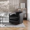 image:imageFlash Furniture Myles Upholstered Barrel Chair Commercial 360 Swivel Club Style Chair Nail Head Trim Brushed Metallic Vinyl Wrapped Metal Base Black LeatherSoftBlack
