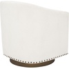 image:imageFlash Furniture Myles Upholstered Barrel Chair Commercial 360 Swivel Club Style Chair Nail Head Trim Brushed Metallic Vinyl Wrapped Metal Base Black LeatherSoftCream Boucle