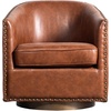 image:imageFlash Furniture Myles Upholstered Barrel Chair Commercial 360 Swivel Club Style Chair Nail Head Trim Brushed Metallic Vinyl Wrapped Metal Base Black LeatherSoftBrown
