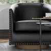 image:imageFlash Furniture Myles Upholstered Barrel Chair Commercial 360 Swivel Club Style Chair Nail Head Trim Brushed Metallic Vinyl Wrapped Metal Base Black LeatherSoftBlack