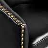 image:imageFlash Furniture Myles Upholstered Barrel Chair Commercial 360 Swivel Club Style Chair Nail Head Trim Brushed Metallic Vinyl Wrapped Metal Base Black LeatherSoftBlack