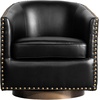 image:imageFlash Furniture Myles Upholstered Barrel Chair Commercial 360 Swivel Club Style Chair Nail Head Trim Brushed Metallic Vinyl Wrapped Metal Base Black LeatherSoftBlack
