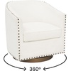 image:imageFlash Furniture Myles Upholstered Barrel Chair Commercial 360 Swivel Club Style Chair Nail Head Trim Brushed Metallic Vinyl Wrapped Metal Base Black LeatherSoftCream Boucle