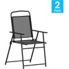 image:imageFlash Furniture Mystic Folding Patio Sling Chairs Outdoor Textilene Lawn Chairs with Armrests Set of 2 GrayBlack