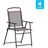image:imageFlash Furniture Mystic Folding Patio Sling Chairs Outdoor Textilene Lawn Chairs with Armrests Set of 2 GrayBrown