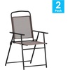 image:imageFlash Furniture Mystic Folding Patio Sling Chairs Outdoor Textilene Lawn Chairs with Armrests Set of 2 GrayBrown