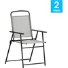 image:imageFlash Furniture Mystic Folding Patio Sling Chairs Outdoor Textilene Lawn Chairs with Armrests Set of 2 GrayGrey
