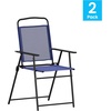 image:imageFlash Furniture Mystic Folding Patio Sling Chairs Outdoor Textilene Lawn Chairs with Armrests Set of 2 GrayNavy