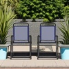 image:imageFlash Furniture Mystic Folding Patio Sling Chairs Outdoor Textilene Lawn Chairs with Armrests Set of 2 GrayNavy