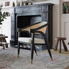 image:imageFlash Furniture Naomi Cane Rattan Dining and Accent Chair Commercial Grade Solid Wood Frame with Gold Accent Legs Beige Upholstered Padded Seat NaturalBlack