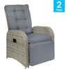 image:imageFlash Furniture Nemo IndoorOutdoor Patio Wicker Rattan Recliner Lounge Chair with FlipUp Side Table Set of 2 BeigeBrownGray CushionsGray Frame