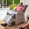 image:imageFlash Furniture Nemo IndoorOutdoor Patio Wicker Rattan Recliner Lounge Chair with FlipUp Side Table Set of 2 BeigeBrownGray CushionsGray Frame
