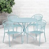 image:imageFlash Furniture Oia Commercial Grade 3525 Round Black IndoorOutdoor Steel Patio Table Set with 4 Round Back ChairsSky Blue