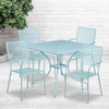 image:imageFlash Furniture Oia Commercial Grade 355 Square Black IndoorOutdoor Steel Patio Table Set with 4 Square Back ChairsSky Blue