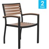 image:imageFlash Furniture Stackable Aluminum Patio Chair  AllWeather Black Framed Side Chair with Faux Teak Slats  Commercial Grade  Set of 2Black