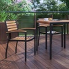 image:imageFlash Furniture Stackable Aluminum Patio Chair  AllWeather Black Framed Side Chair with Faux Teak Slats  Commercial Grade  Set of 2Black