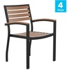 image:imageFlash Furniture Stackable Aluminum Patio Chair  AllWeather Black Framed Side Chair with Faux Teak Slats  Commercial Grade  Set of 2Black
