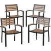 image:imageFlash Furniture Stackable Aluminum Patio Chair  AllWeather Black Framed Side Chair with Faux Teak Slats  Commercial Grade  Set of 2Black