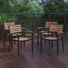 image:imageFlash Furniture Stackable Aluminum Patio Chair  AllWeather Black Framed Side Chair with Faux Teak Slats  Commercial Grade  Set of 2Black