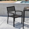 image:imageFlash Furniture Stackable Aluminum Patio Chair  AllWeather Black Framed Side Chair with Faux Teak Slats  Commercial Grade  Set of 2Grey