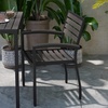 image:imageFlash Furniture Stackable Aluminum Patio Chair  AllWeather Black Framed Side Chair with Faux Teak Slats  Commercial Grade  Set of 2Grey