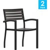 image:imageFlash Furniture Stackable Aluminum Patio Chair  AllWeather Black Framed Side Chair with Faux Teak Slats  Commercial Grade  Set of 2Grey