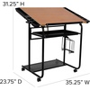 image:imageFlash Furniture Swanson Adjustable Drawing and Drafting Table with Black Frame and Dual Wheel Casters Cherry